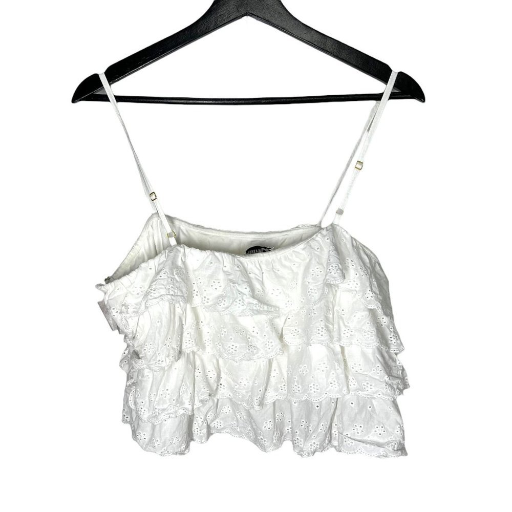 Show Me Your Mumu Nina White Eyelet Spaghetti Strap Tiered Top Medium